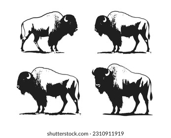 Set of American bison silhouette