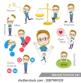 A set of American blond hair man in sportswear with mental control.It's vector art so easy to edit.