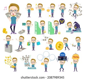 A set of American blond hair man in sportswear with concerning money and economy.It's vector art so easy to edit.