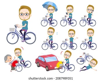 A set of American blond hair man in sportswear riding a city cycle.It's vector art so easy to edit.