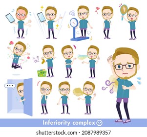 A set of American blond hair man in sportswear on inferiority complex.It's vector art so easy to edit.