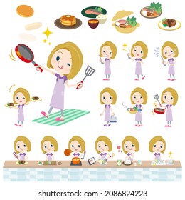 A set of American blond hair women in sportswear about cooking.It's vector art so easy to edit.