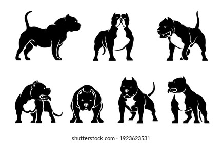 Set of American Bully dog illustrations - isolated vector 