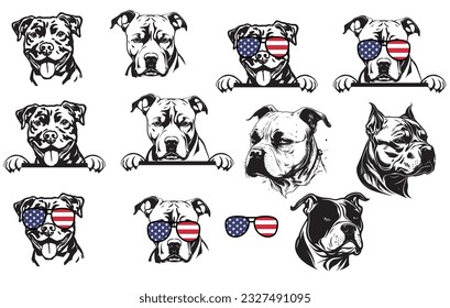 Set of American Bully dog illustrations - isolated svg