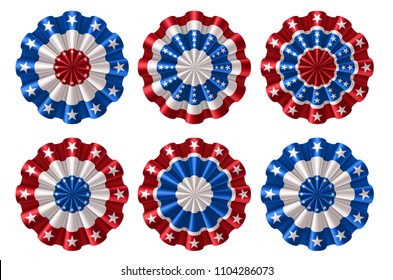 Set of american bunting, rosette decoration elements, EPS 10 contains transparency.