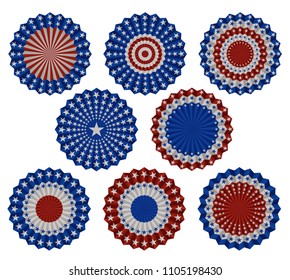 Set of american bunting, rosette decoration elements, EPS 10 contains transparency.