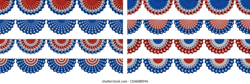 Set of american bunting, rosette decoration elements, EPS 10 contains transparency.