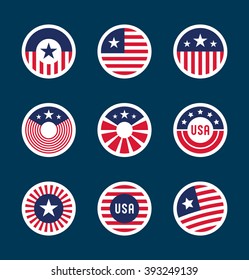 Set of American flag badges (7)