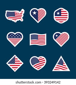 Set of American flag badges (8)