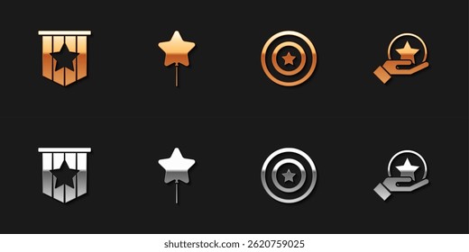Set American flag, Balloon, star shield and USA Independence day icon. Vector
