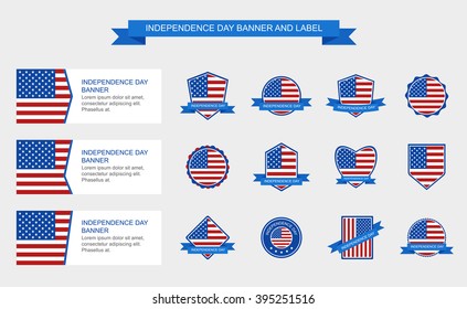 Set american flag banner and label template,independence day