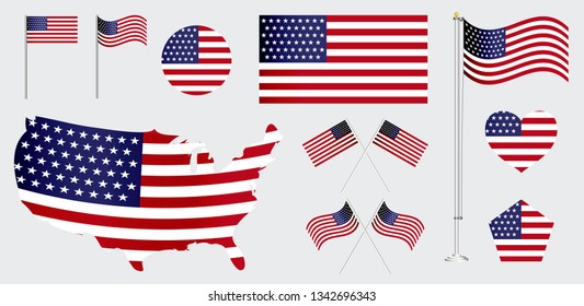 set of american flag clip art. easy to modify