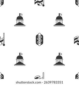 Set American flag, Hotdog sandwich and White House on seamless pattern. Vector