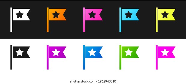 Setzen Sie das Symbol der amerikanischen Flagge einzeln auf schwarz-weißem Hintergrund. Flagge der USA. Vereinigte Staaten von Amerika.  Vektorgrafik