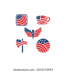 set american flag icon, logo icon design template modern