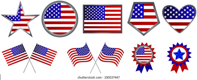 Set of American flag icons