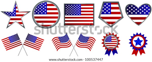 Set American Flag Icons Stock Vector Royalty Free 100537447