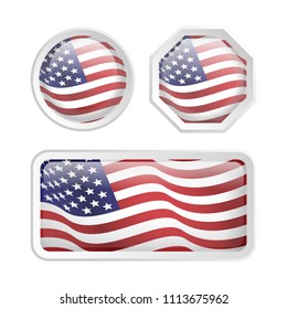Set American flag inside glossy button glass frame collection
