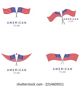 set of American flag logo design elements vector icons