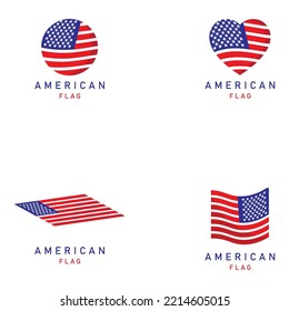 set of American flag logo design elements vector icons