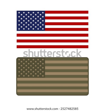 Set of American flag in regular and military versions. Vector illustration.