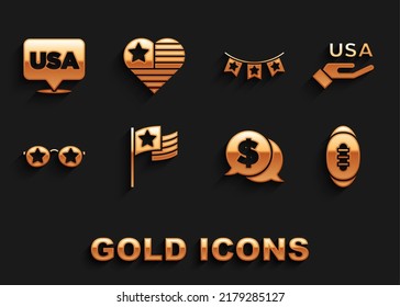 Set American flag, USA Independence day, Football ball, Coin money with dollar, Glasses stars, Carnival garland flags,  and  icon. Vector