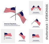 Set of American Flag Vector illustration Design Template. Icon Symbol