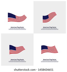 Set of American Flag Vector illustration Design Template. Icon Symbol