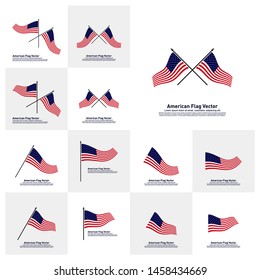 Set of American Flag Vector illustration Design Template. Icon Symbol