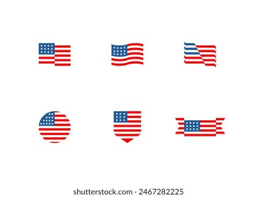 Set Of American Flag Vector Illustration