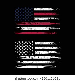 A set of American flag vector illustration distressed design.
