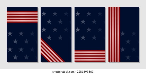 set of american flag vertical background with copy space area