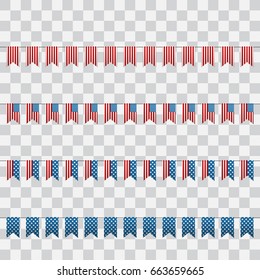 Set of American Flags for Design. 4th of July. Decoration set of garlands for USA national holidays, events, banners, posters, web.. Fourth of July vector