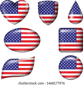 Set of american flags in different shapes