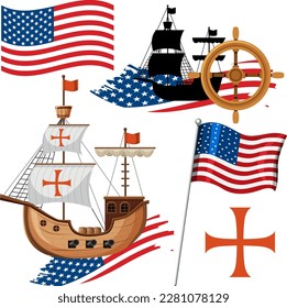 Set of American flags and element illustration