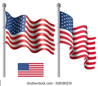 Set of American flags with the flagpole vector illustration.
Saved in EPS 10 file with transparencies.