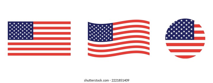 Set of American flags. Vector graphics