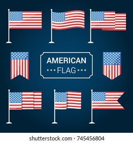 Set of American flags. Vector illustration.