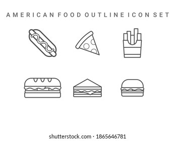 Set of American Food Outline Icon - Fast Food Icon Set Vector Illustration Design.