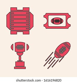 Set American Football ball, American football field, American Football ticket and Award cup and American football ball icon. Vector