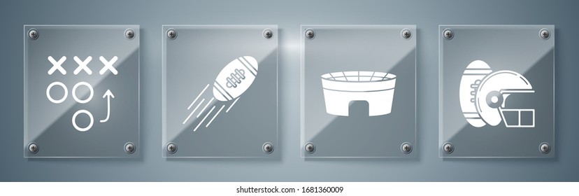 Set American Football ball and helmet, Football stadium, American Football ball and Planning strategy concept. Square glass panels. Vector