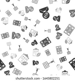 Set American Football ball with medal, Bright stadium lights, Locker or changing room for football, basketball team or workers and Planning strategy concept on seamless pattern. Vector