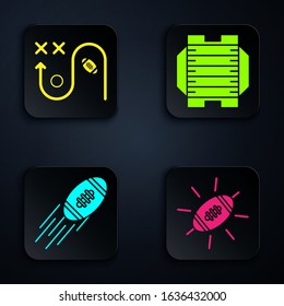 Set American Football ball, Planning strategy concept, American Football ball and American football field. Black square button. Vector