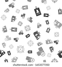 Set American Football ball and stopwatch, Cryptocurrency coin Bitcoin, Closed wallet with lock and Target with dollar symbol on seamless pattern. Vector