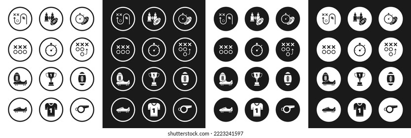 Set American Football ball and stopwatch, Stopwatch, Planning strategy concept, Binoculars american football,  and Soccer or shoes with spikes icon. Vector