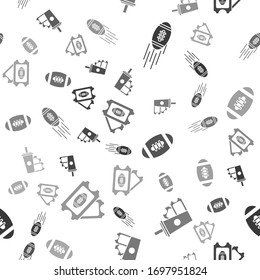 Set American Football ball, American Football ticket and paper glass soda with drinking straw, American Football ball and American Football ticket on seamless pattern. Vector