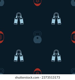 Set American Football ball, Weight and Sport expander on seamless pattern. Vector