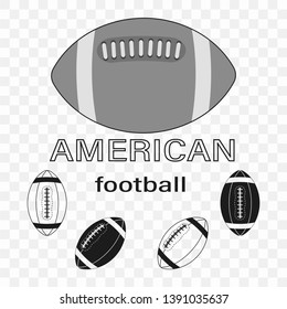 Set of american football balls silhouettes on transparent background. American football ball icon. American football sports concept. Vector illustration.