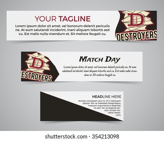 Set of American football banner template with soccer logo, label and badge. Stylish bright identity design. Best for sport magazines on web or print. Usa sports elements, label, typography. Vector.