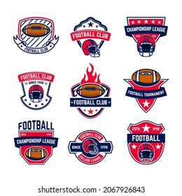 Set of american football emblems. Design element for poster, t shirt, logo, emblem, sign. Vector illustration